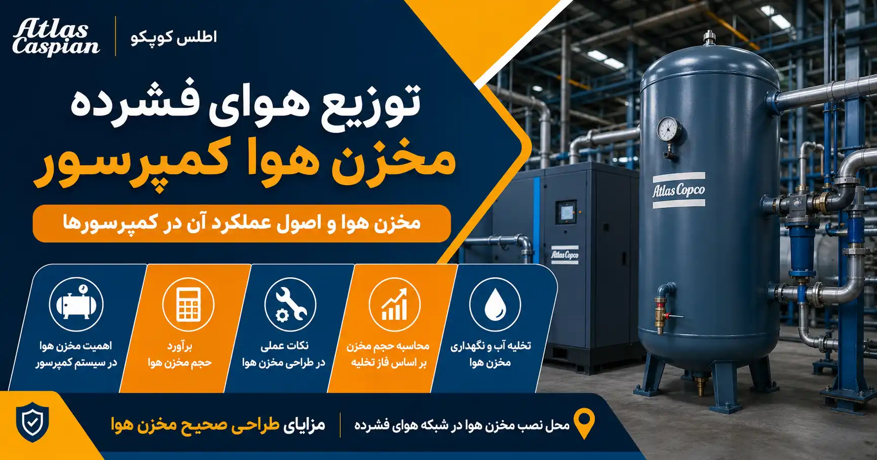 توزیع هوای فشرده مخزن هوا کمپرسور