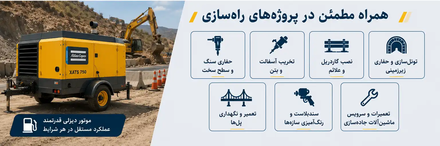کاربردهای راه‌سازی کمپرسور اسکرو پرتابل