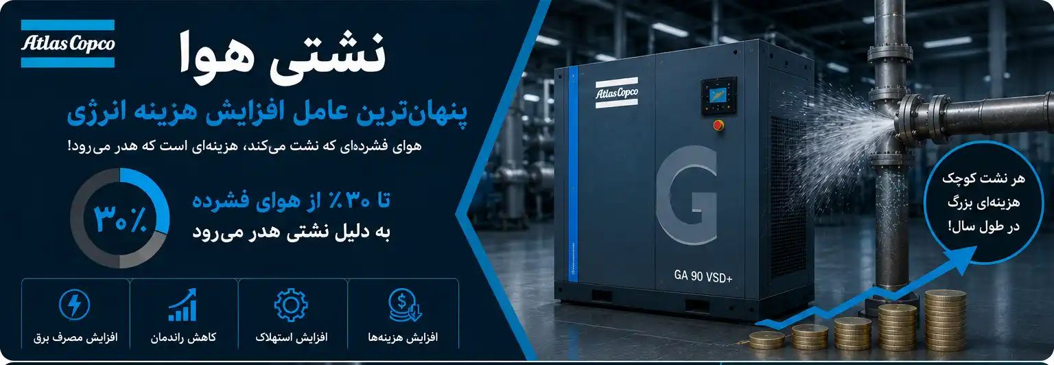 نشتی هوا مصرف انرژی و TCO کمپرسور اسکرو