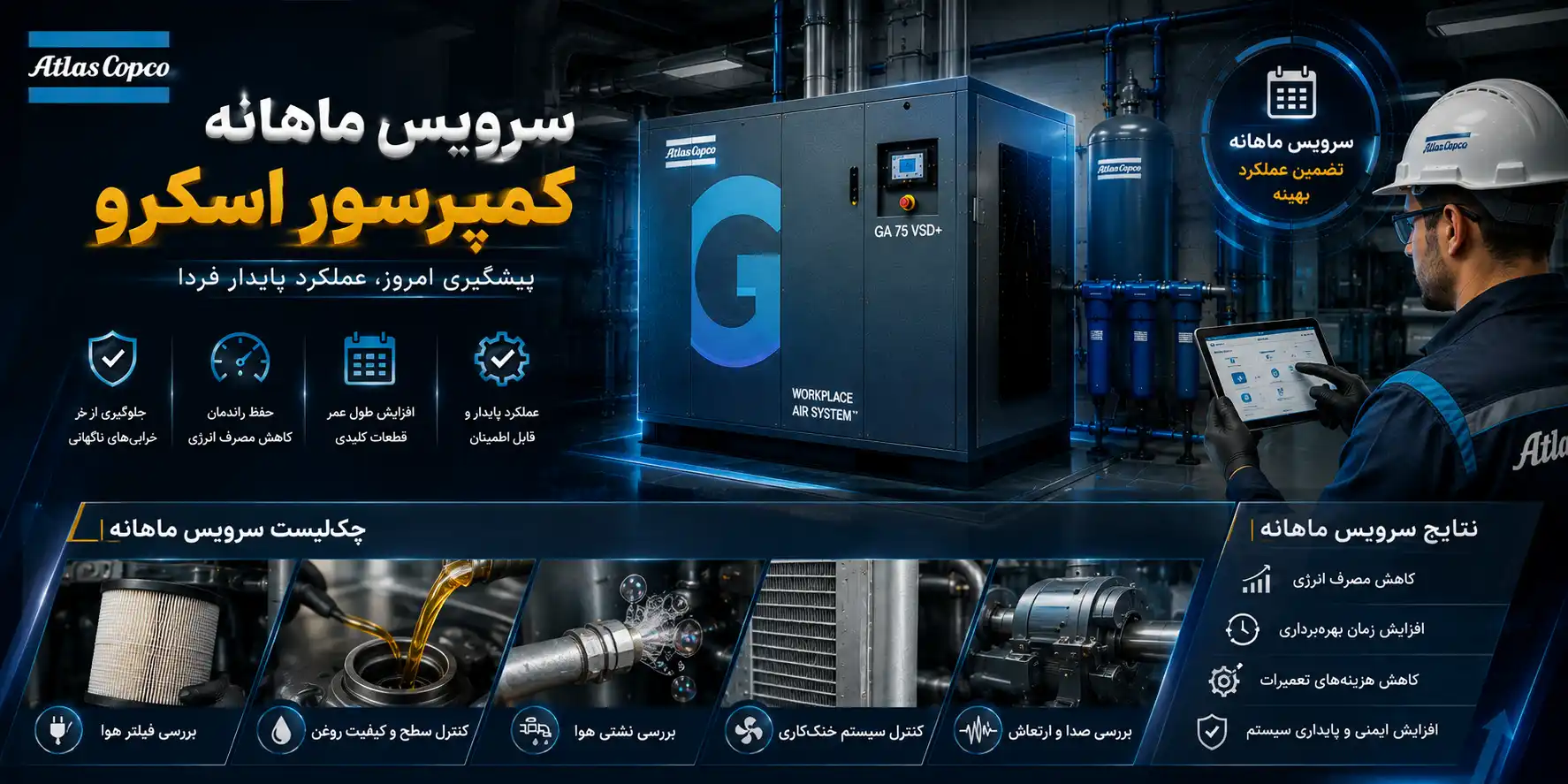 سرویس ماهانه کمپرسور اسکرو