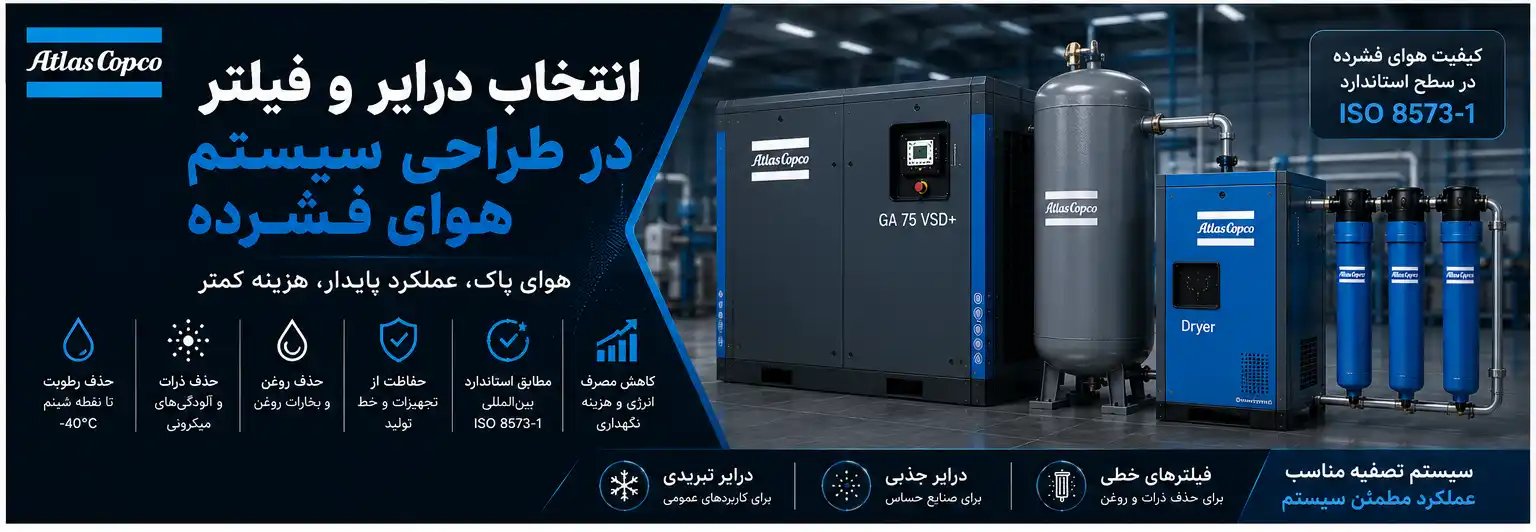 انتخاب درایر و فیلتر در طراحی سیستم هوای فشرده